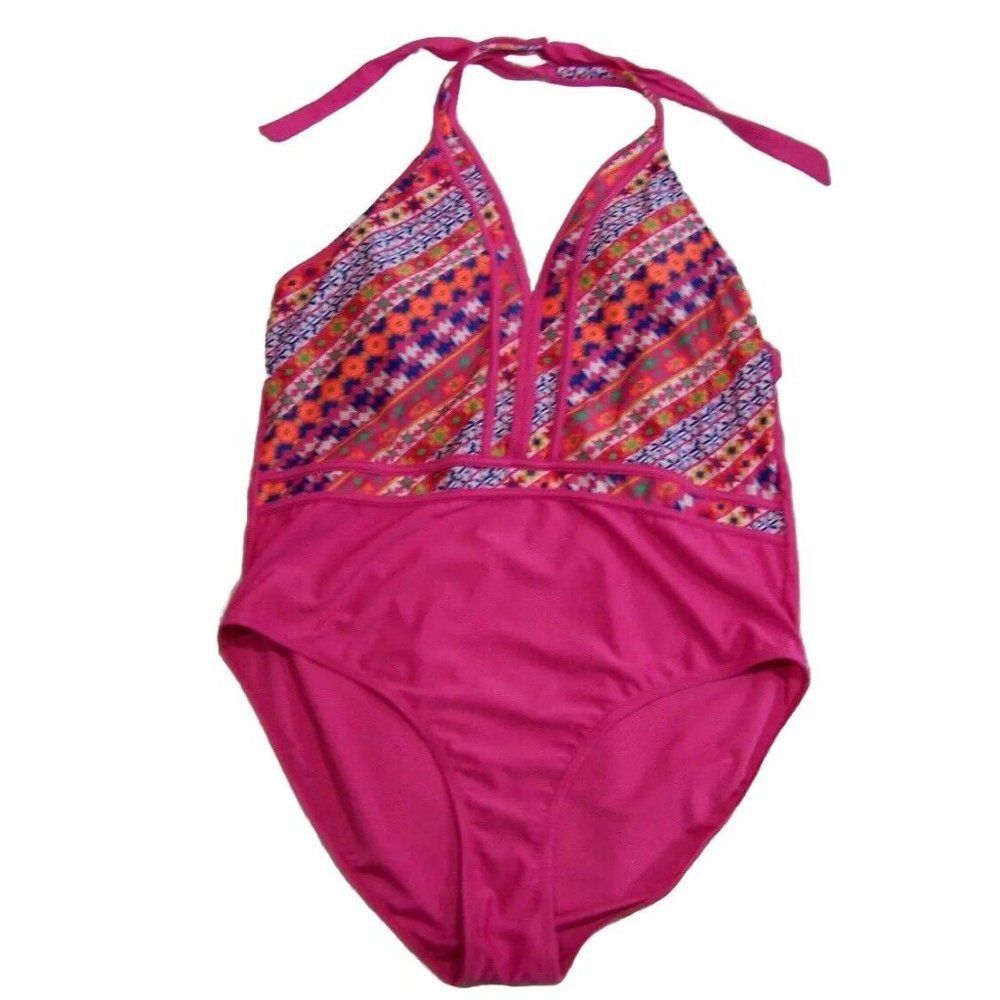 Weekend One Piece Swimsuit Women 38 Halter Neck Pink Multi Color Summer Swimwear